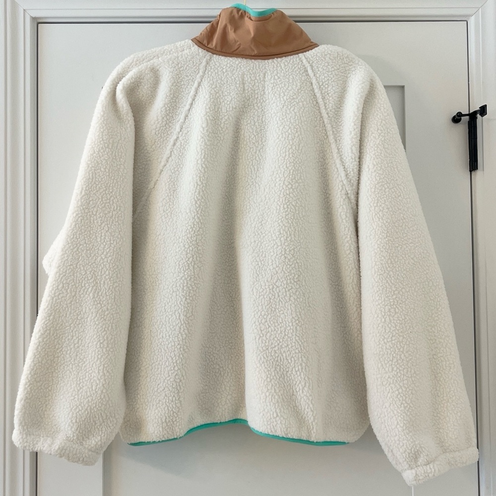 FP Movement by Free People Ivory Sherpa Pullover with Tan & Aqua Trim - Picture 3 of 8
